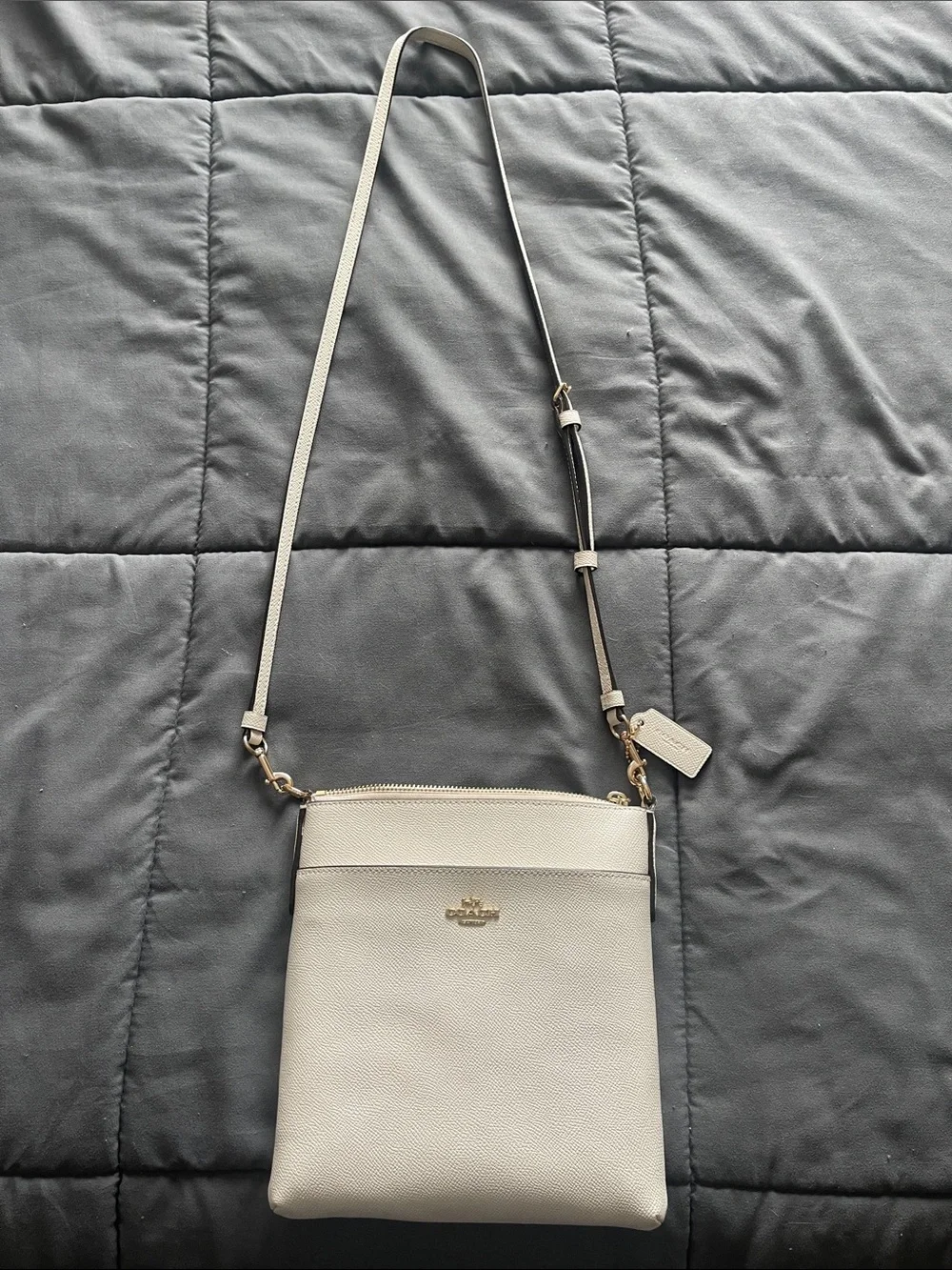 Coach Pebble Leather Crossbody Bag in Light Gray and Gold